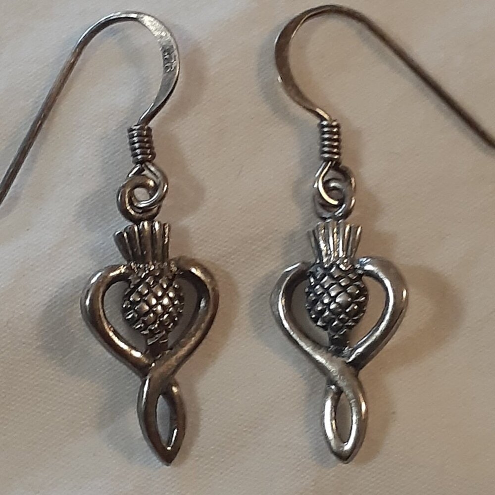 Celtic Scottish Thistle 925 Silver Drop Earrings